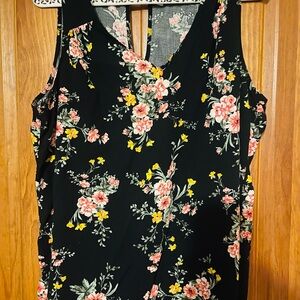 Old Navy Black Floral Sleeveless Blouse